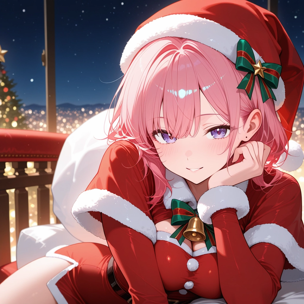 1girl, breasts, solo, hat, pink hair, santa hat · Yamete.gg