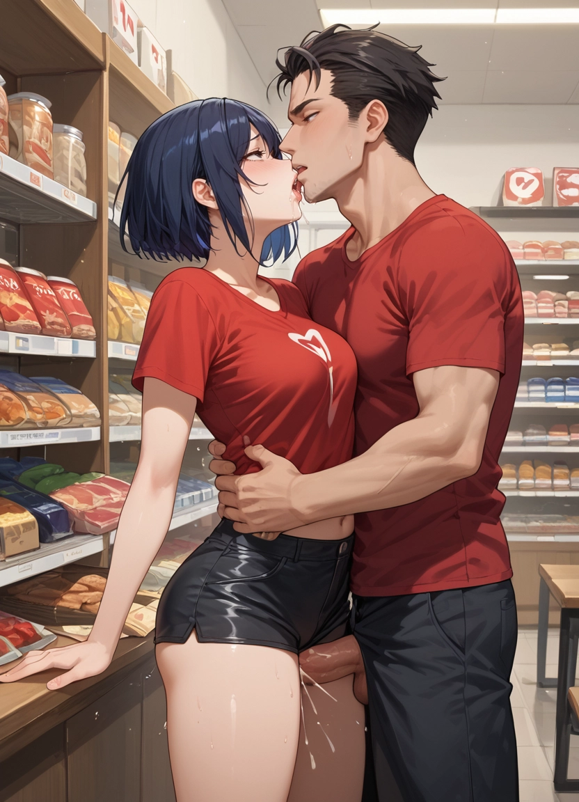 1girl, 1boy, short hair, shorts, penis, hetero · Yamete.gg