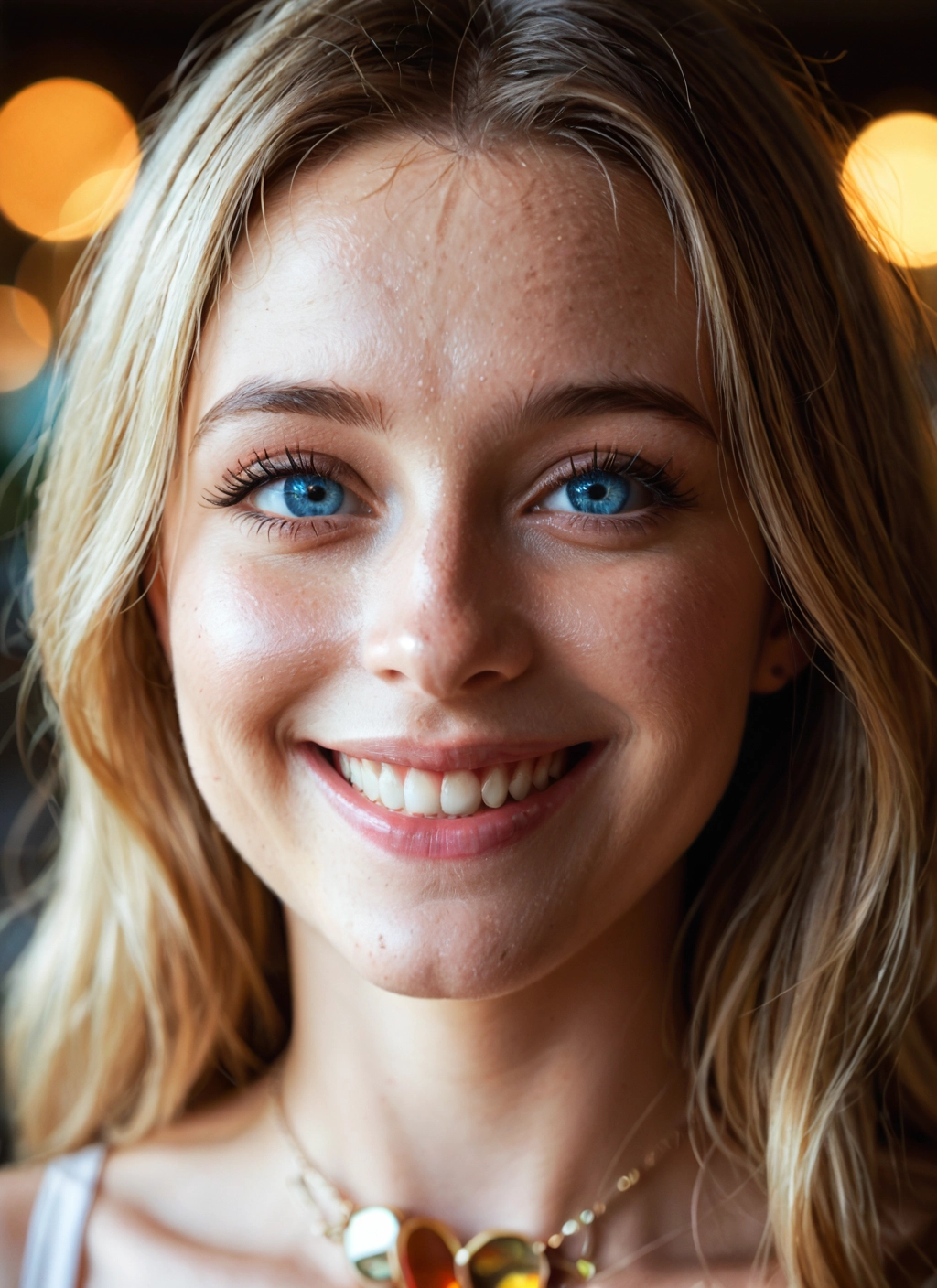 1girl, solo, blue eyes, jewelry, smile, blonde hair · Yamete.gg