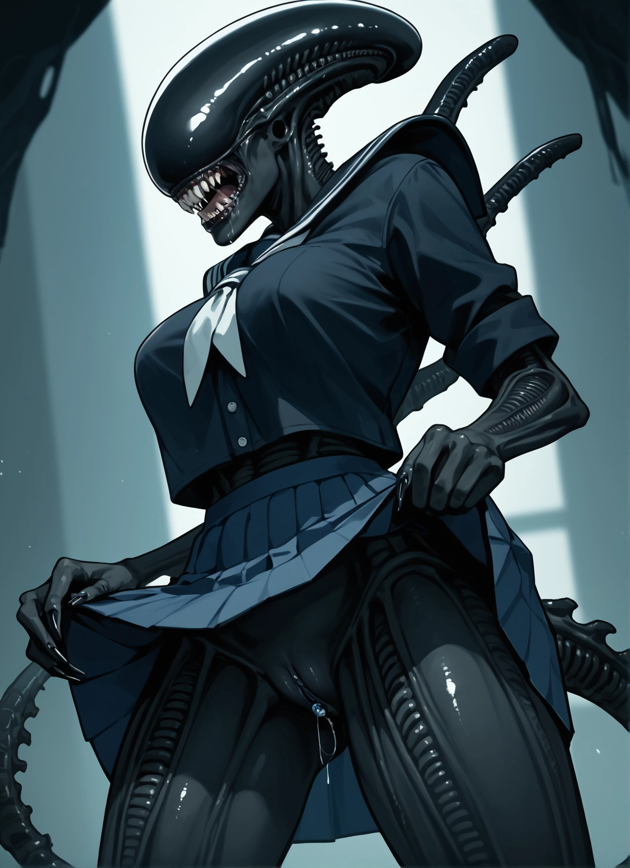 1girl, skirt, school uniform, skirt lift, clothes lift, serafuku · Yamete.gg