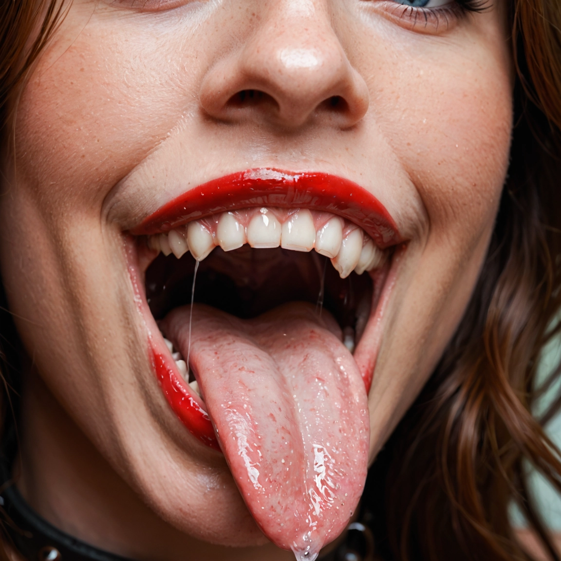 solo, tongue, 1girl, saliva, open mouth, teeth