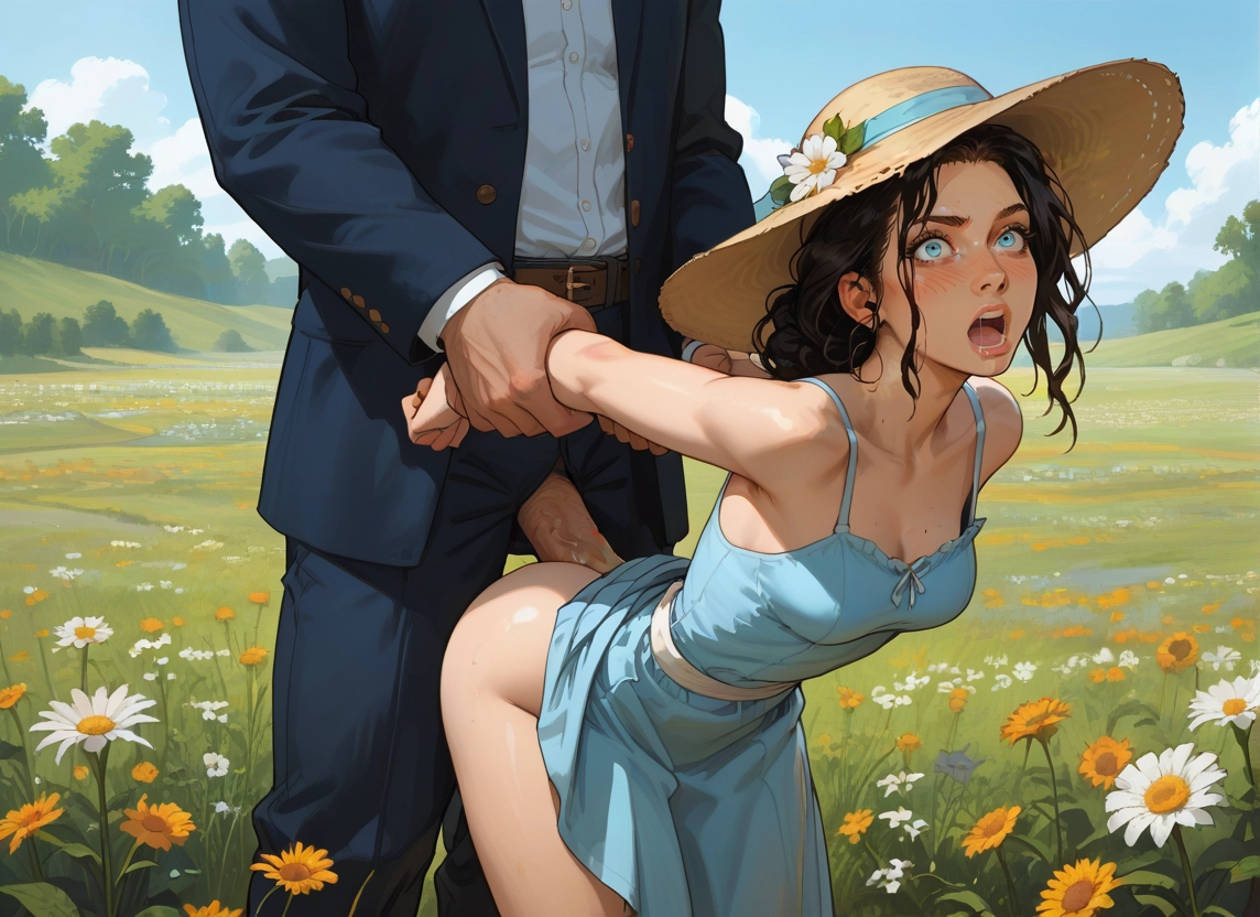 1girl, 1boy, flower, outdoors, hat, hetero · Yamete.gg