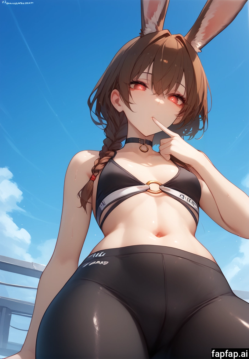 1girl, animal ears, solo, rabbit ears, brown hair, navel · Yamete.gg