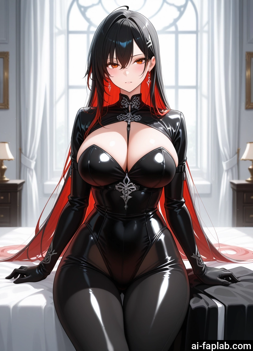 breasts, 1girl, black hair, large breasts, jewelry, long hair · Yamete.gg