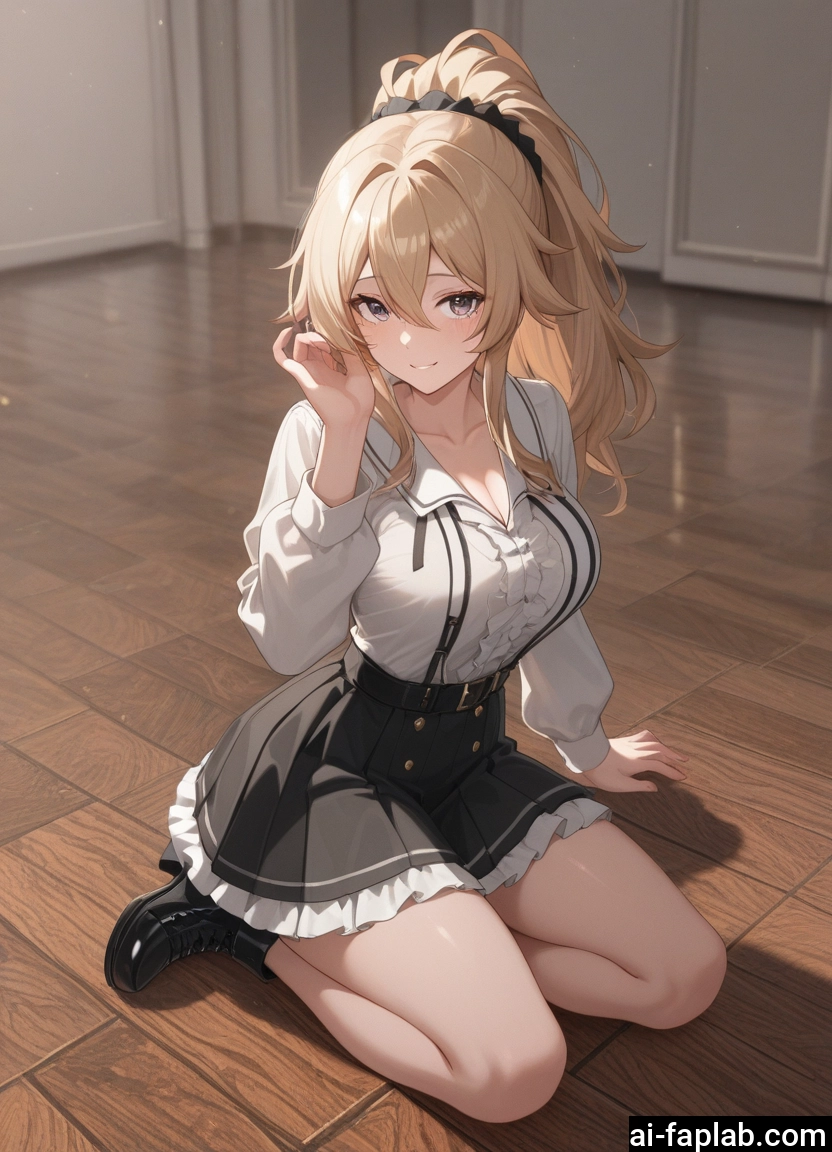 1girl, breasts, skirt, blonde hair, large breasts, solo