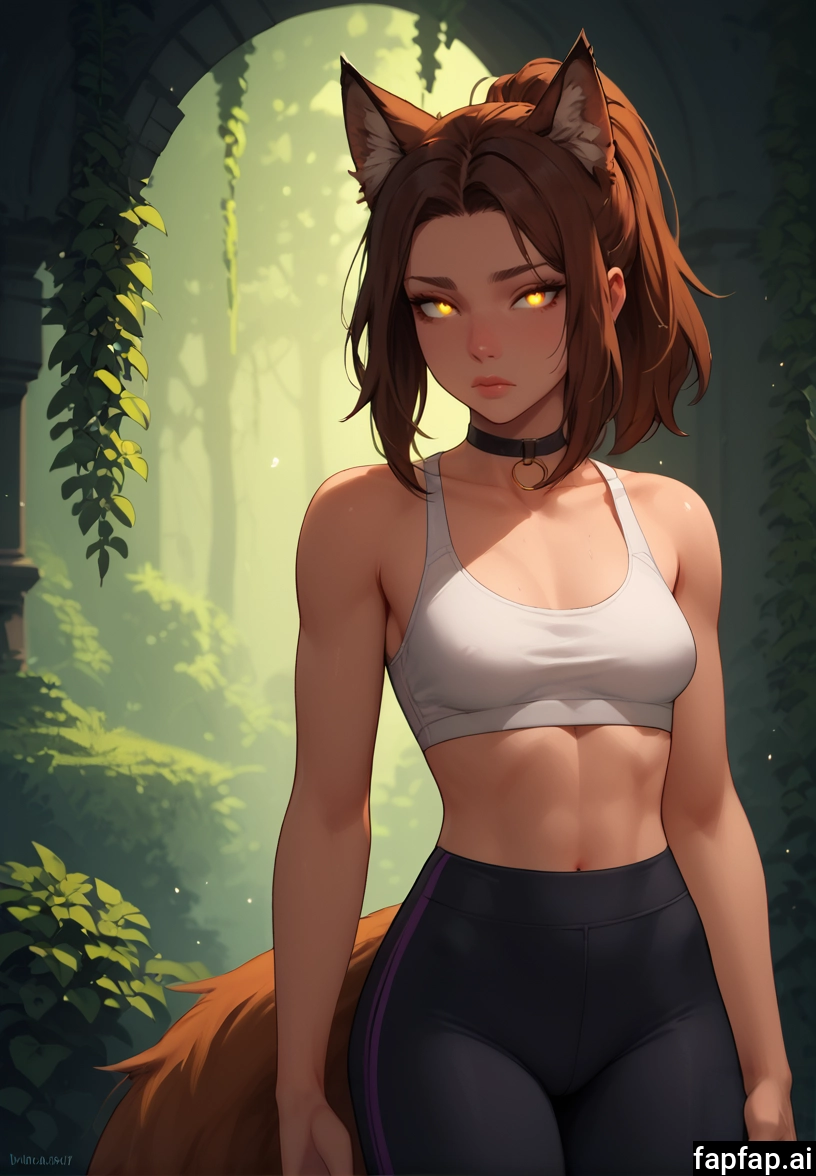 1girl, solo, animal ears, breasts, brown hair, choker · Yamete.gg