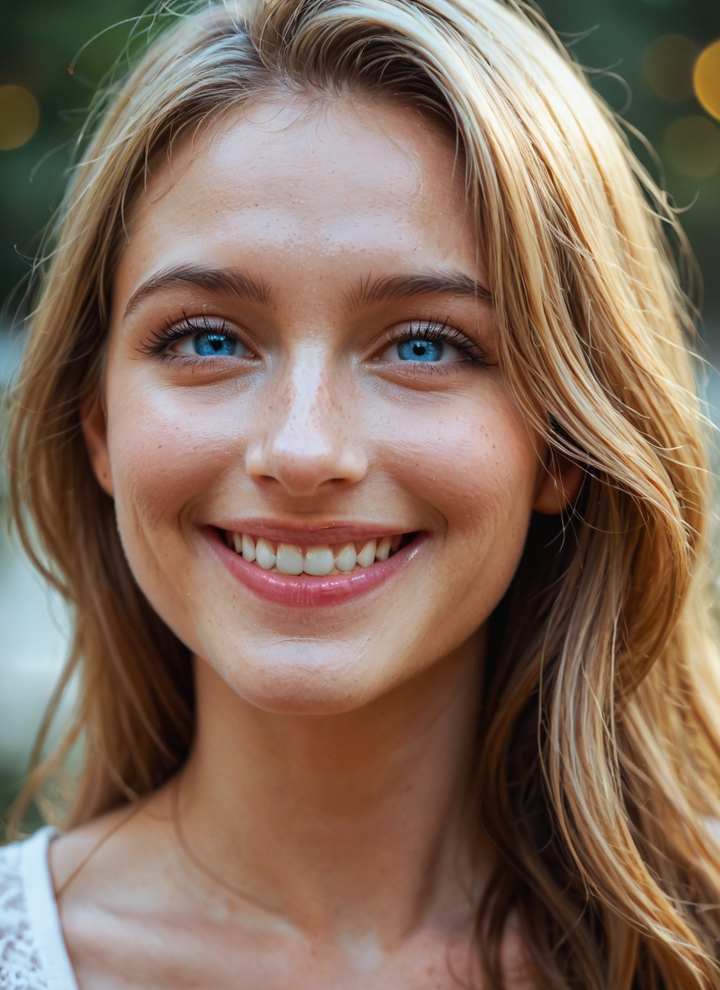 1girl, solo, smile, blonde hair, blue eyes, realistic · Yamete.gg