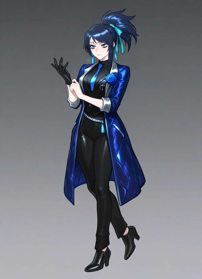 1girl, solo, gloves, blue eyes, necktie, high heels · Yamete.gg