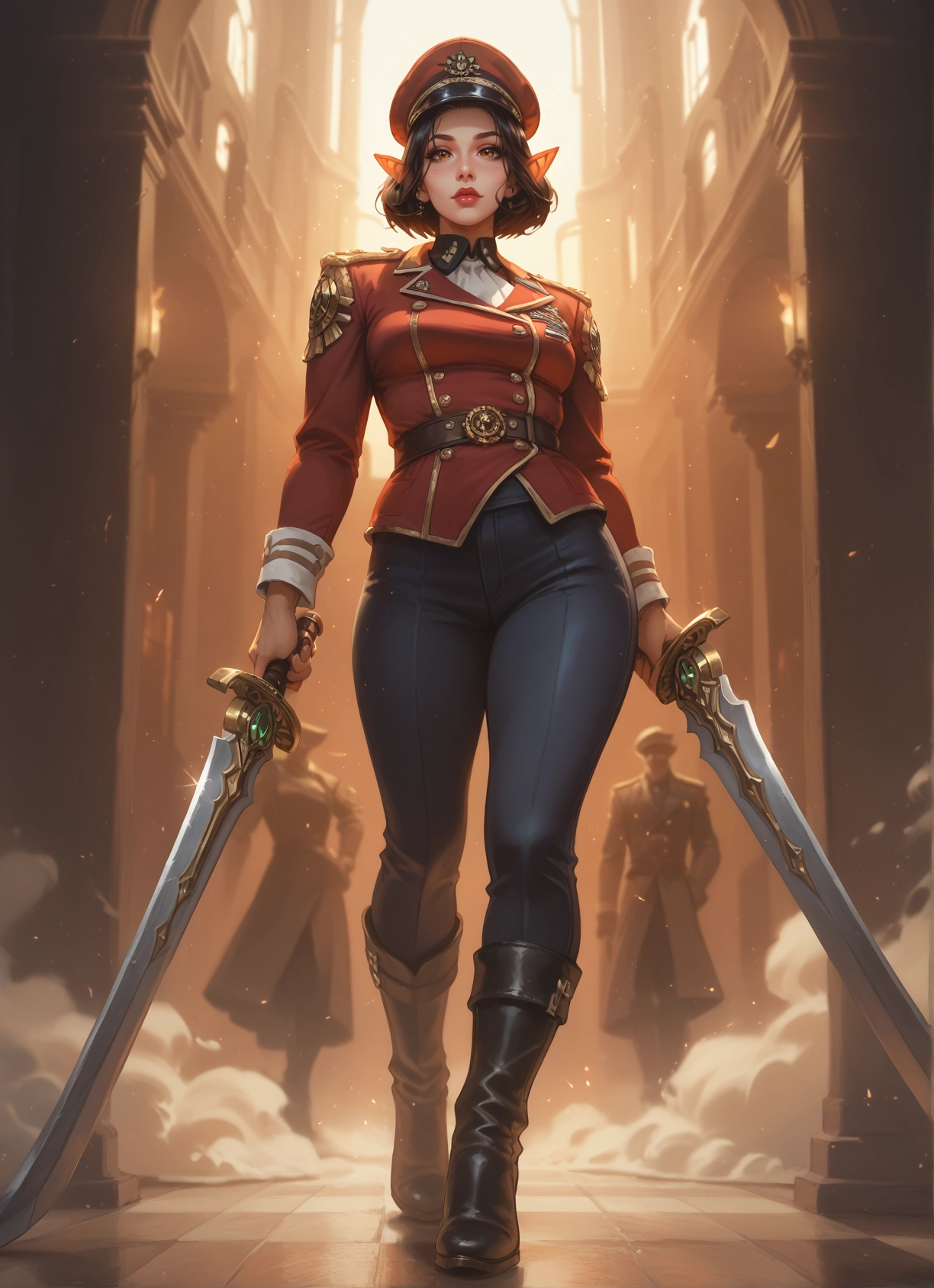 weapon, 1girl, sword, hat, boots, pointy ears · Yamete.gg