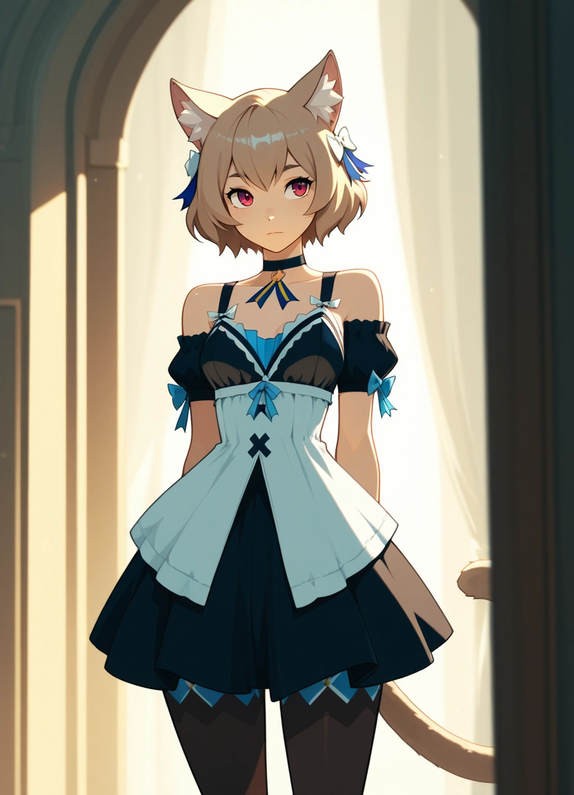solo, animal ears, cat ears, pantyhose, dress, tail · Yamete.gg