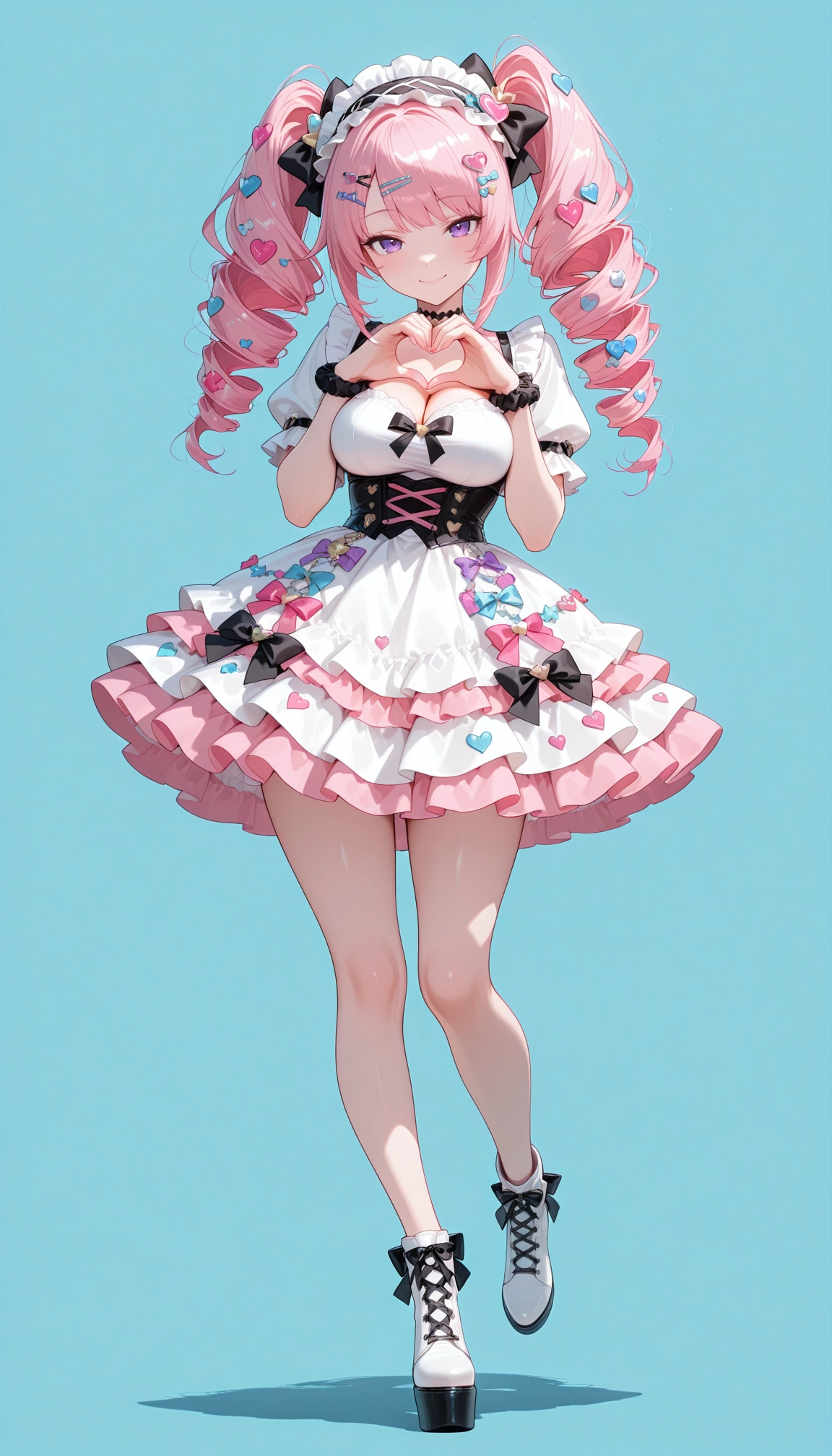 1girl, solo, drill hair, pink hair, breasts, dress · Yamete.gg