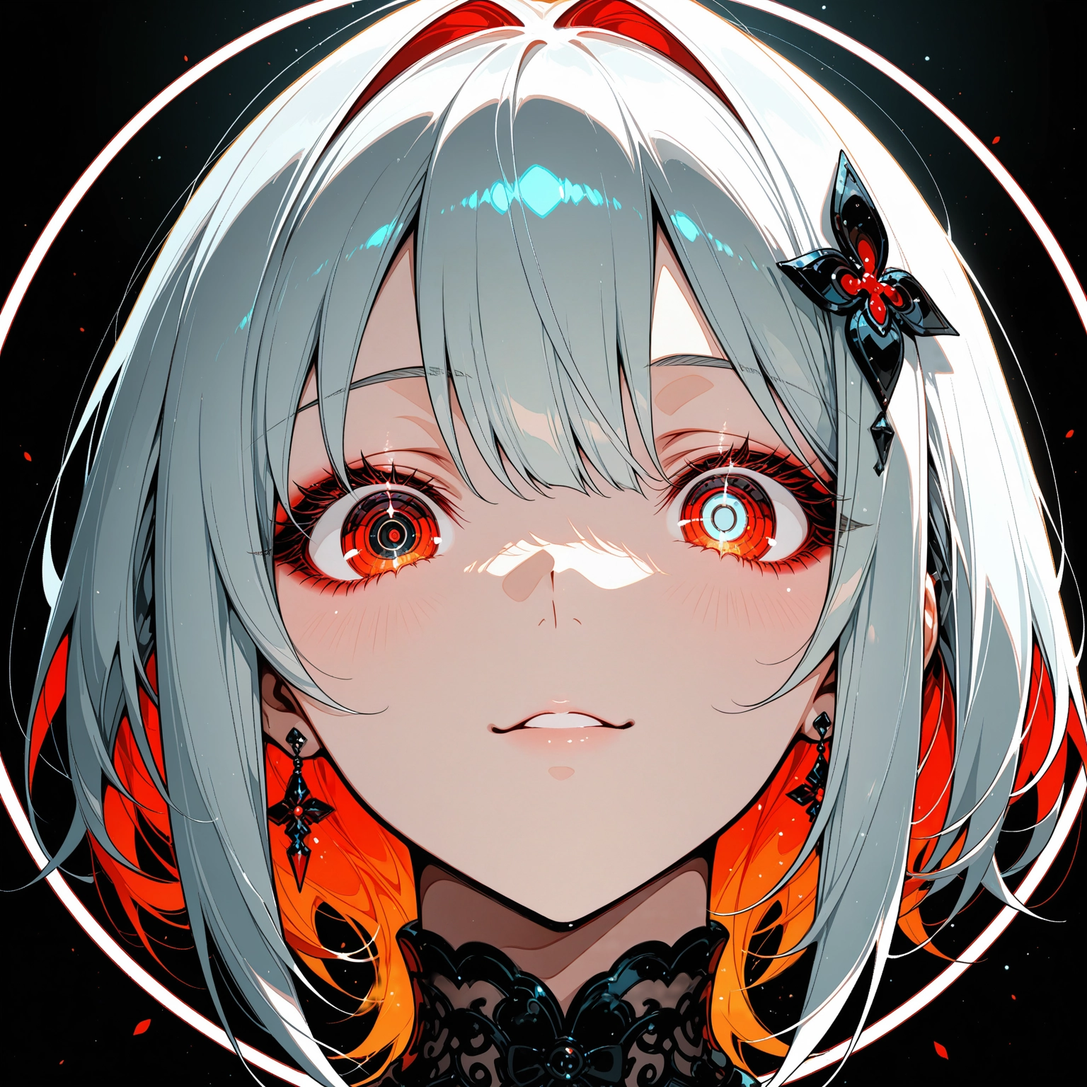 1girl, solo, earrings, jewelry, red eyes, looking at viewer