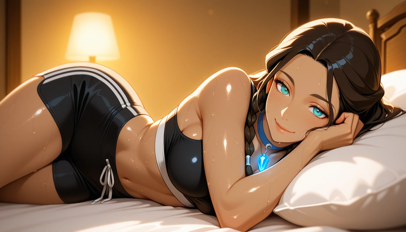 1girl, solo, lying, on side, shorts, breasts · Yamete.gg