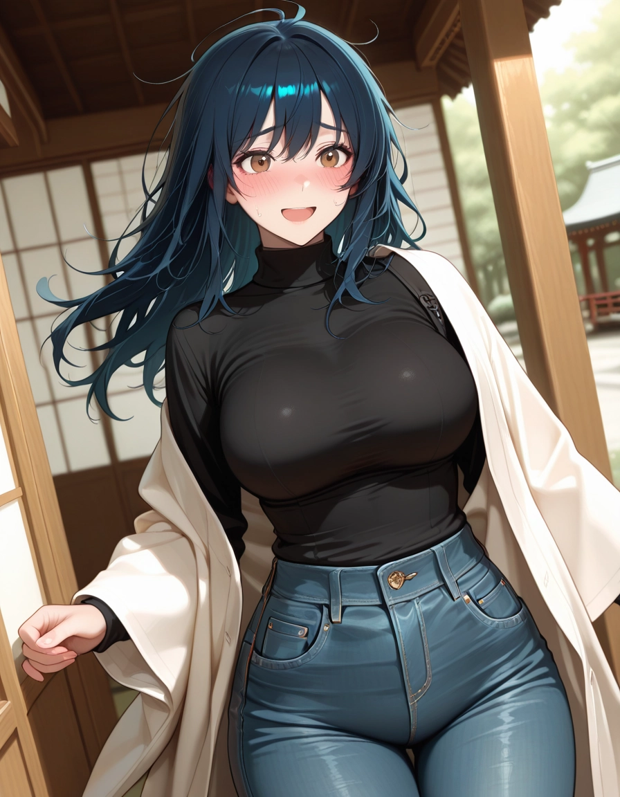 1girl, breasts, pants, denim, solo, jeans · Yamete.gg