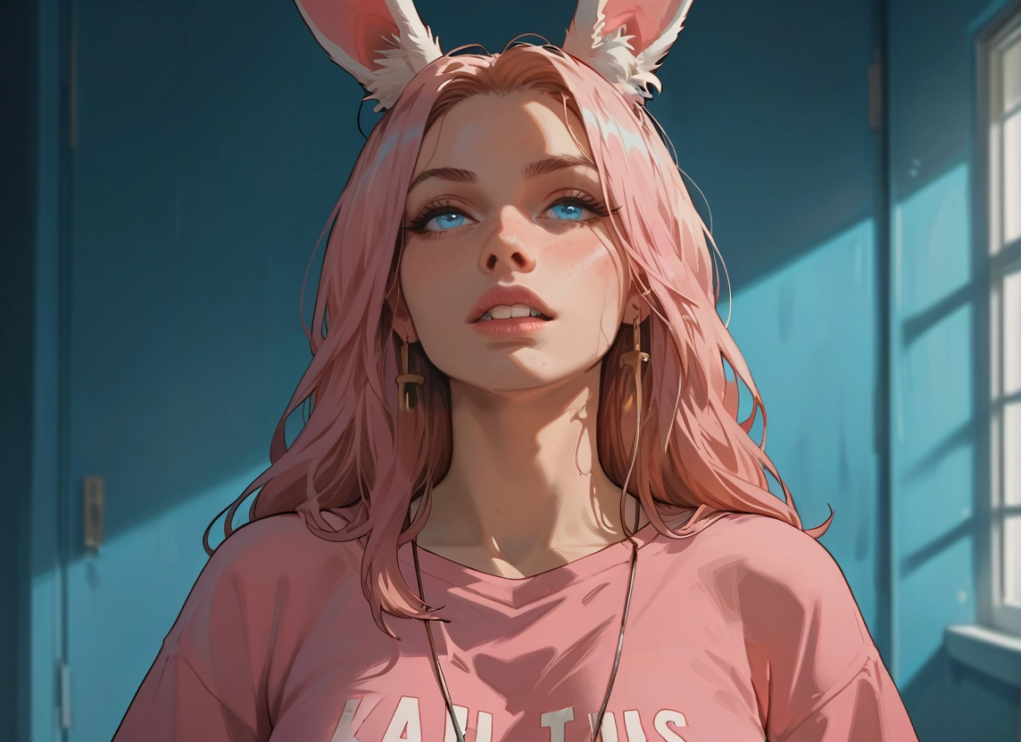 1girl, animal ears, pink hair, jewelry, solo, rabbit ears · Yamete.gg