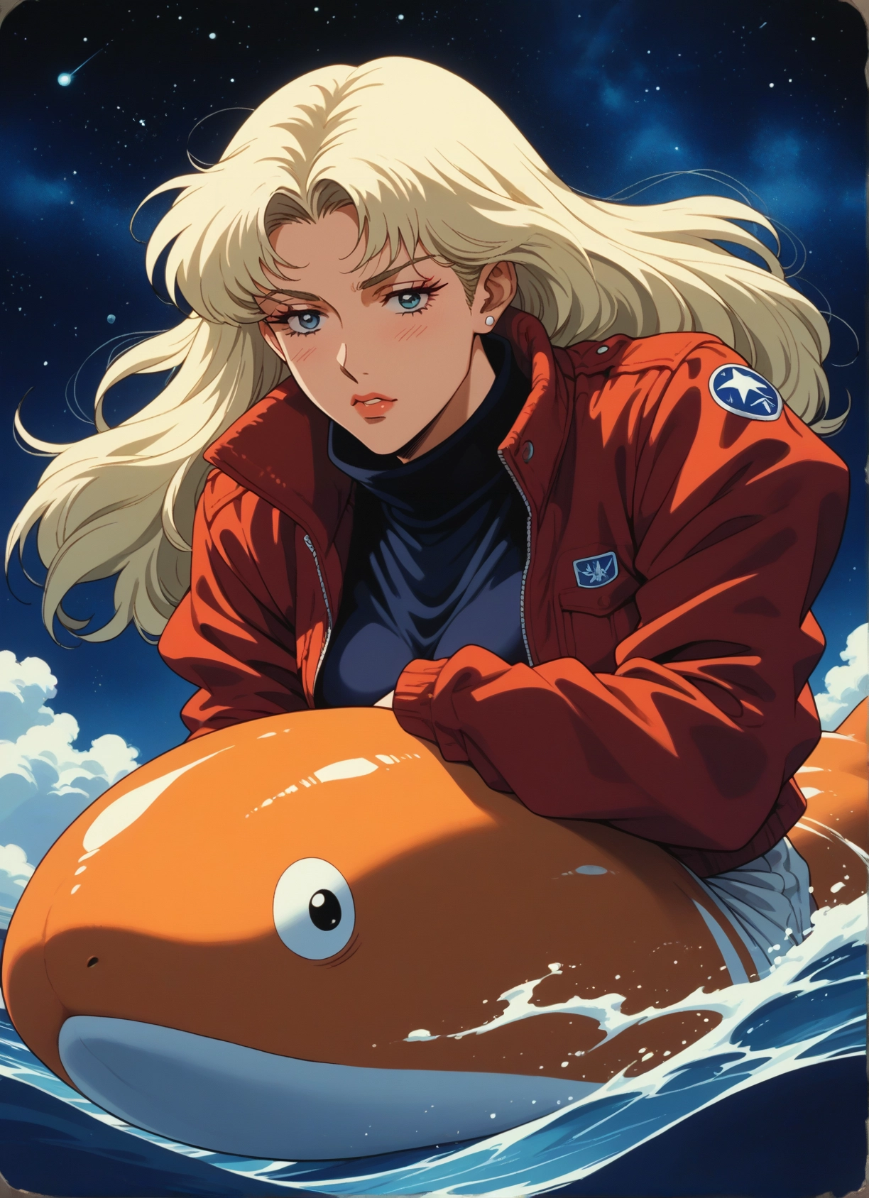 1girl, blonde hair, jacket, blue eyes, jewelry, long hair · Yamete.gg