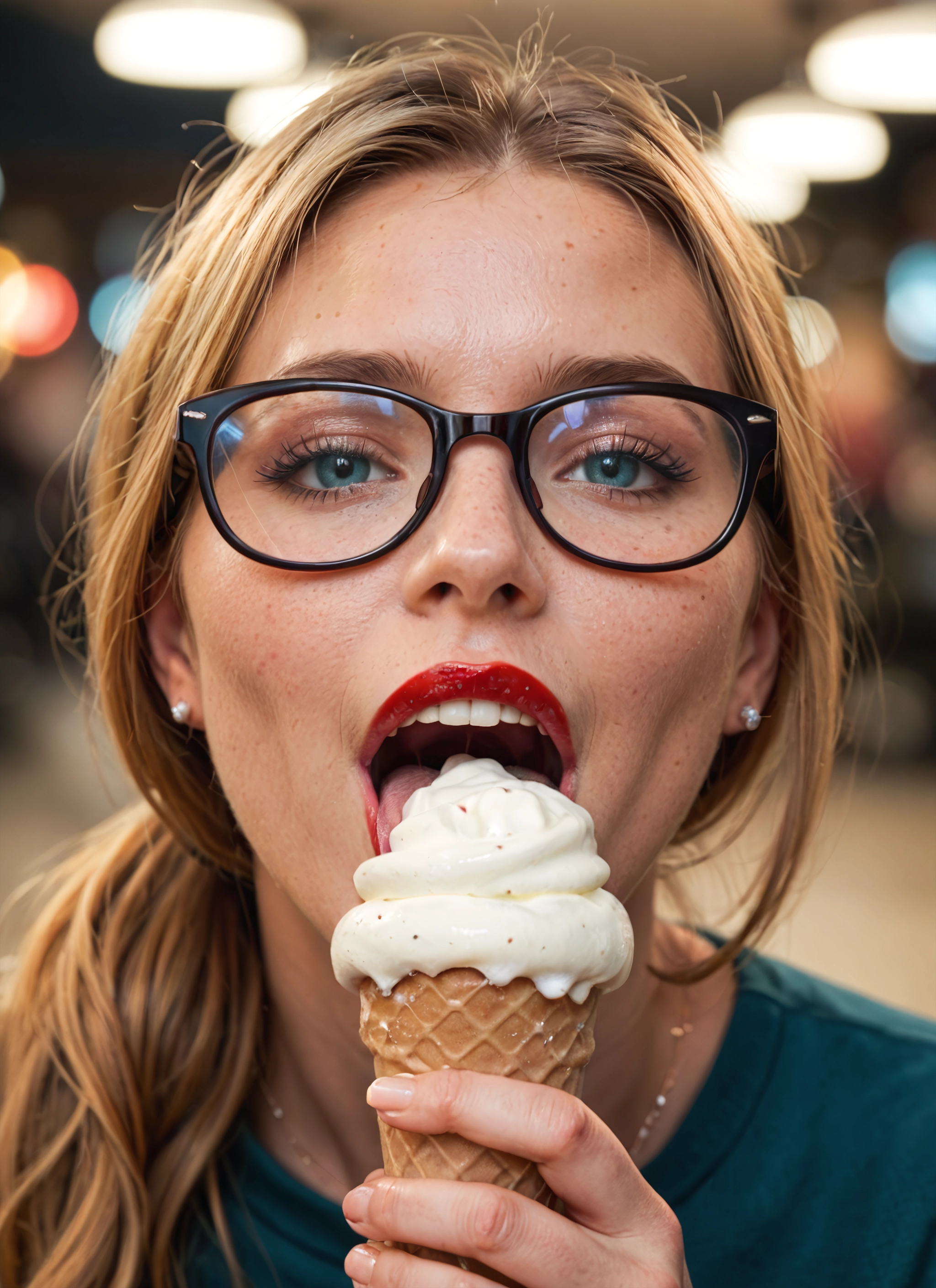 1girl, food, solo, ice cream, glasses, jewelry · Yamete.gg
