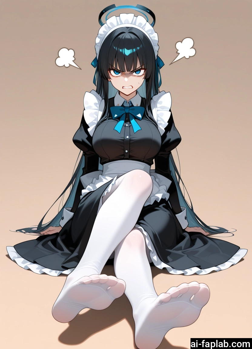 1girl, maid, pantyhose, feet, white legwear, maid headdress