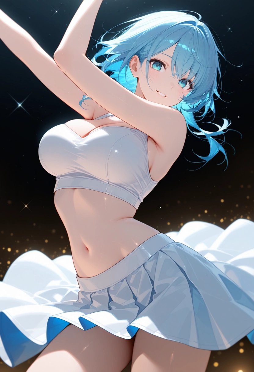 1girl, skirt, solo, breasts, white skirt, navel · Yamete.gg