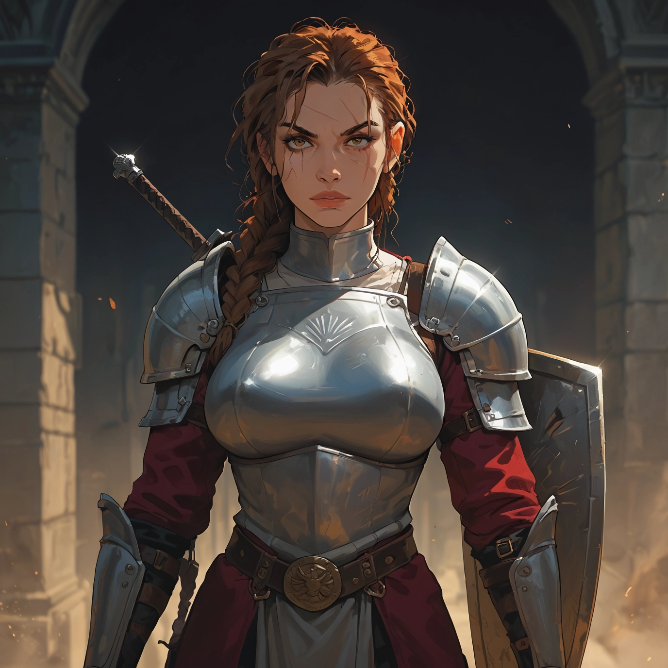 1girl, armor, weapon, braid, sword, solo · Yamete.gg