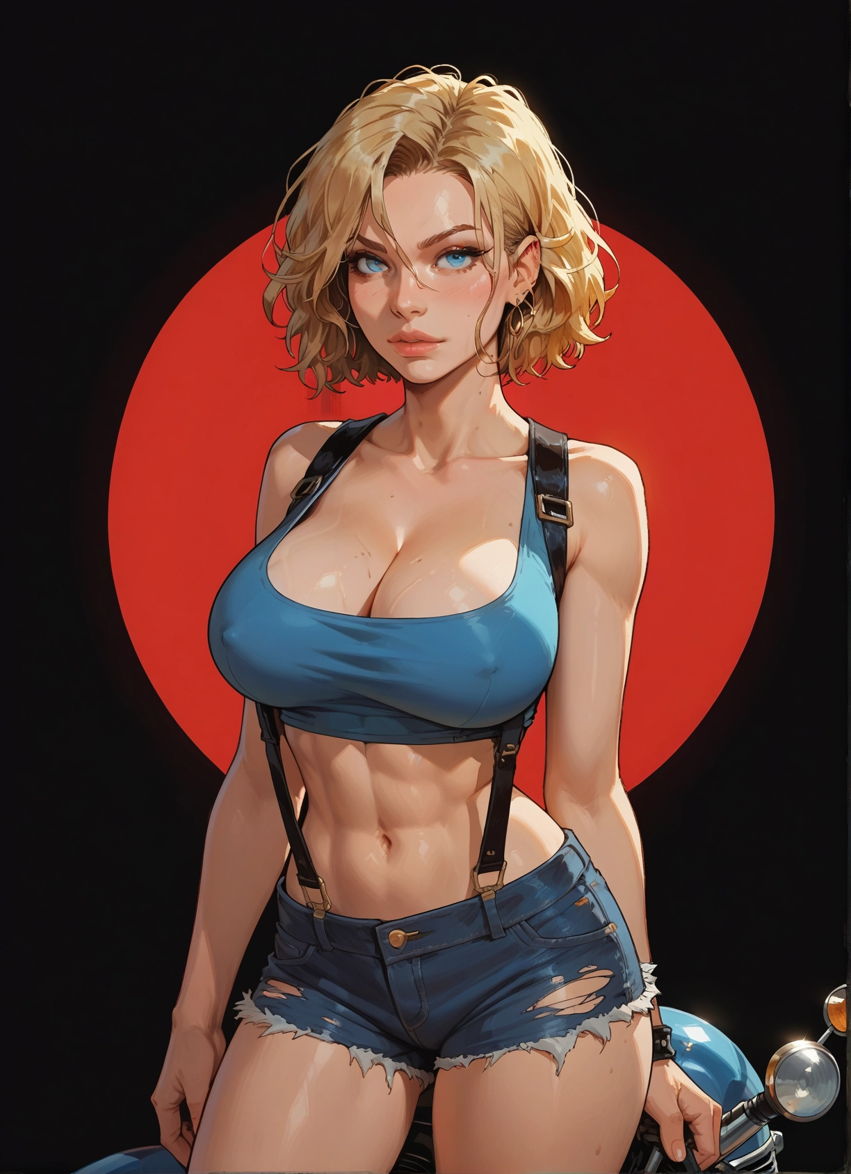 1girl, breasts, blonde hair, blue eyes, shorts, solo · Yamete.gg