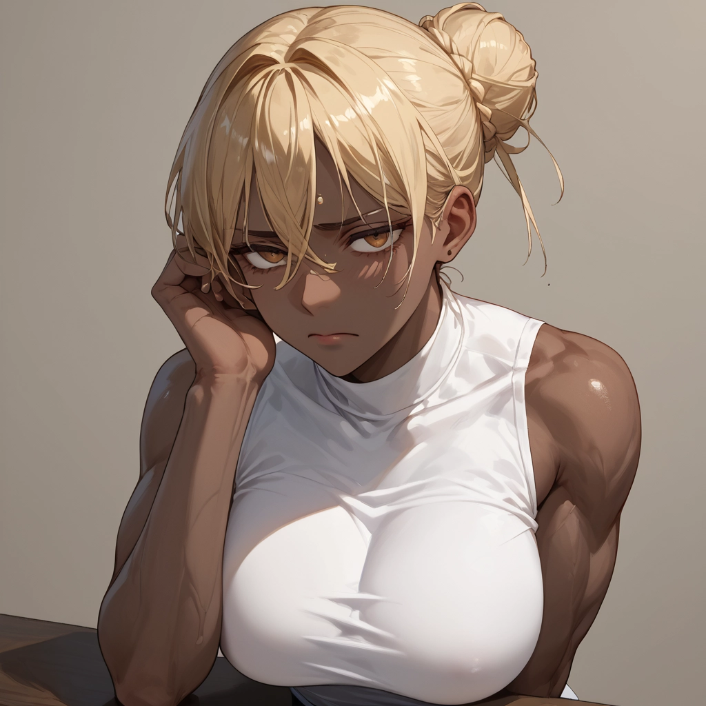 1girl, breasts, blonde hair, dark skin, muscular female, muscular · Yamete.gg