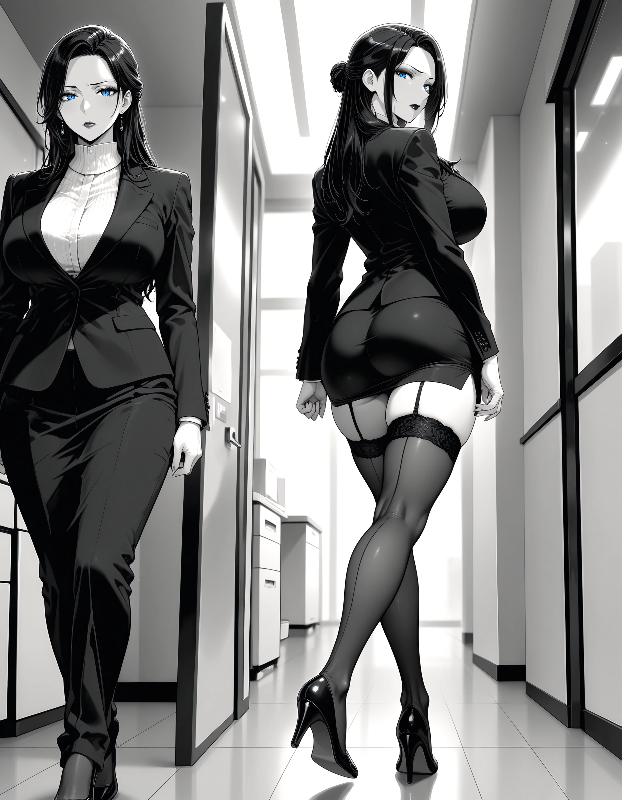 breasts, ass, high heels, thighhighs, skirt, jewelry · Yamete.gg
