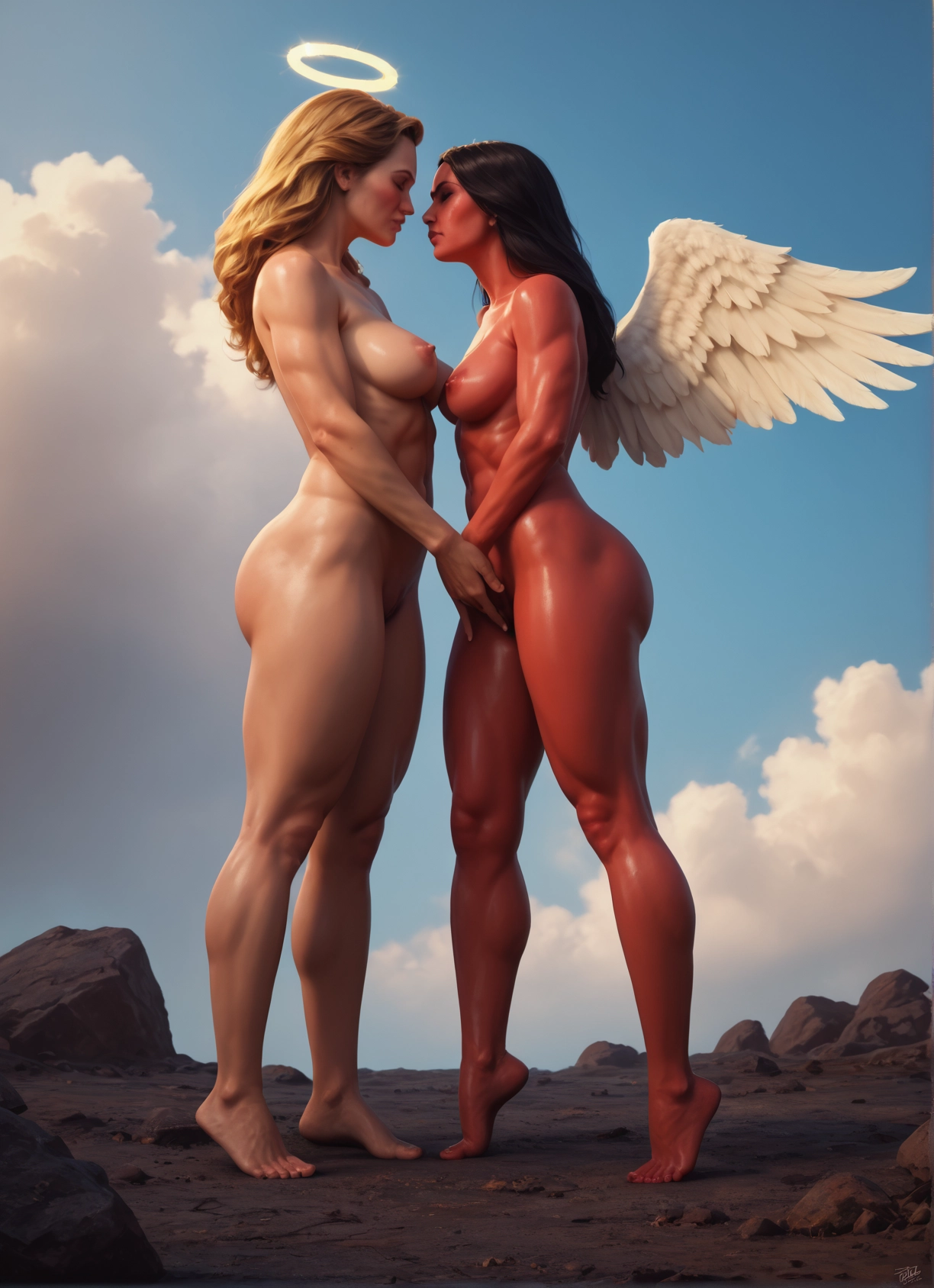 multiple girls, 2girls, wings, nipples, breasts, nude · Yamete.gg