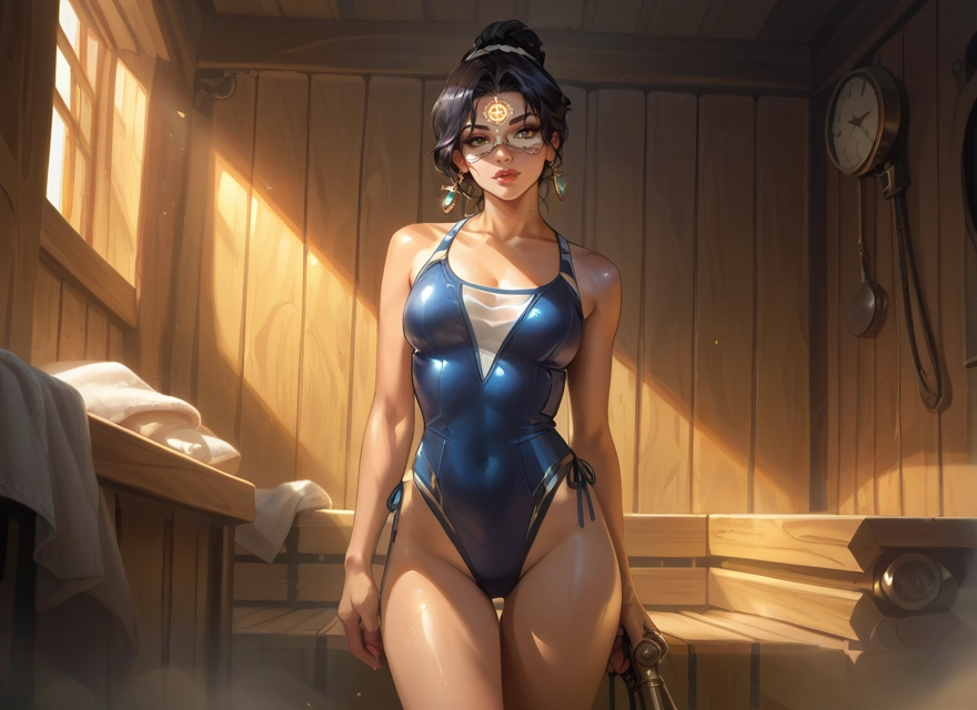 1girl, swimsuit, breasts, one-piece swimsuit, solo, jewelry · Yamete.gg