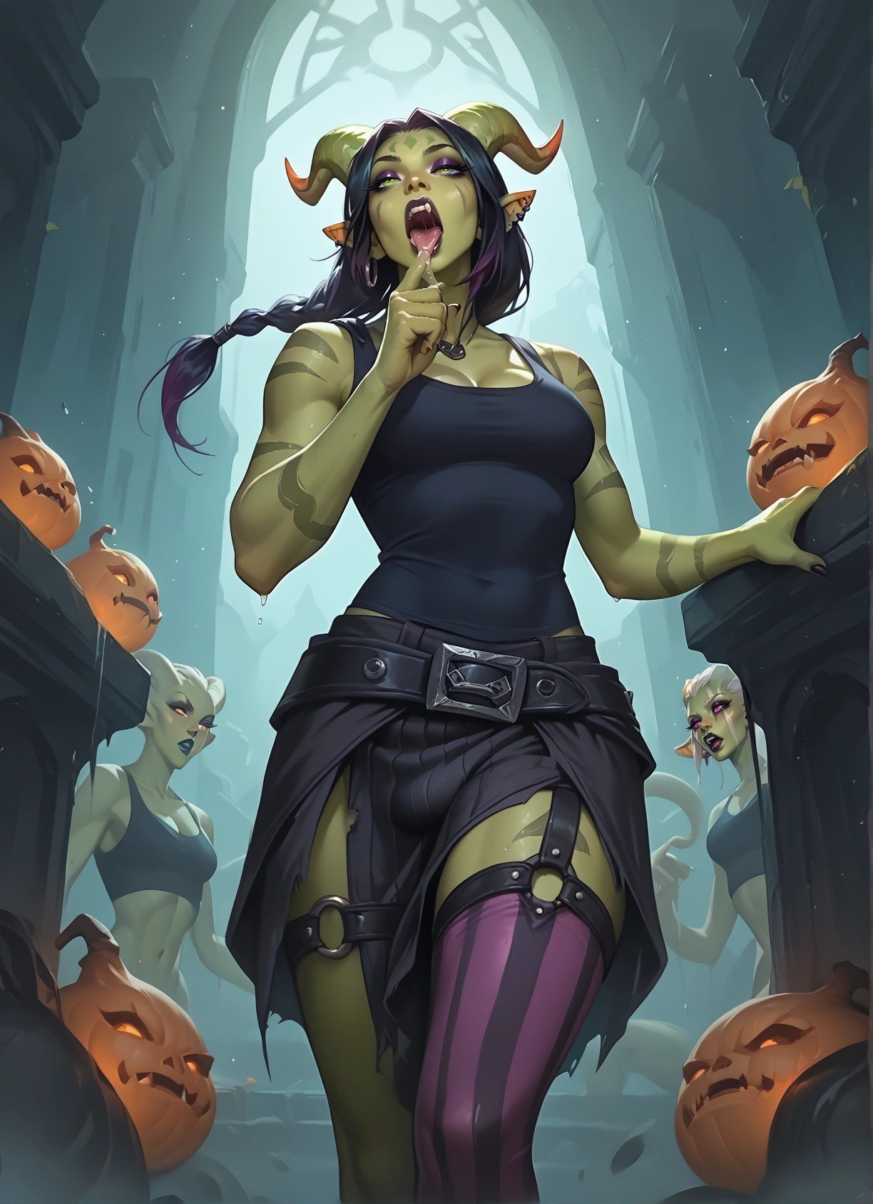 furry, futanari, horns, multiple girls, bulge, breasts
