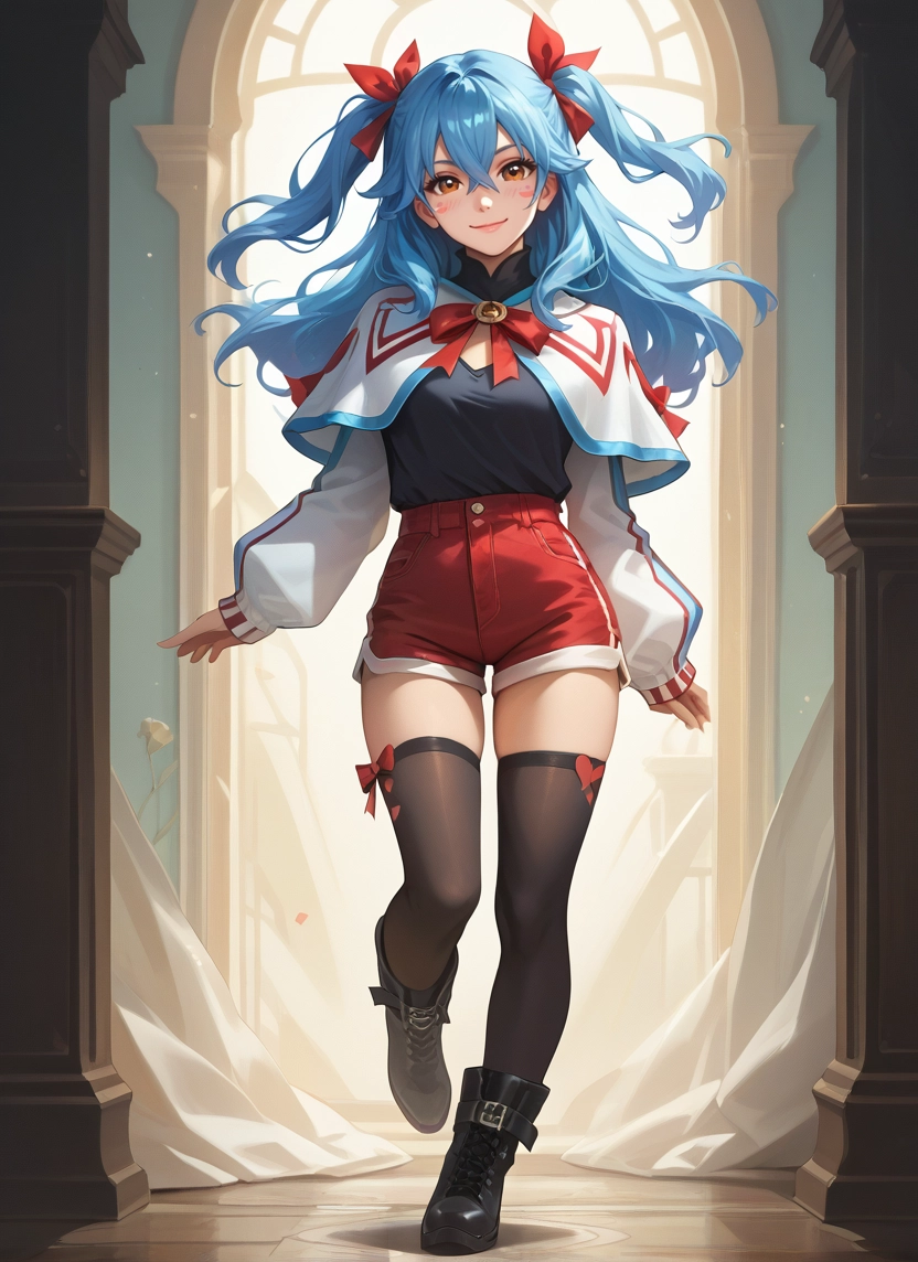 1girl, thighhighs, shorts, solo, boots, long hair · Yamete.gg