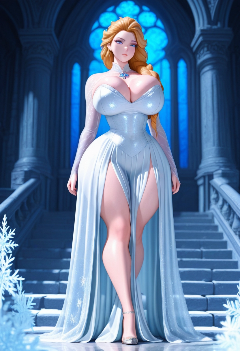 1girl, elsa (frozen), breasts, dress, solo, blonde hair · Yamete.gg