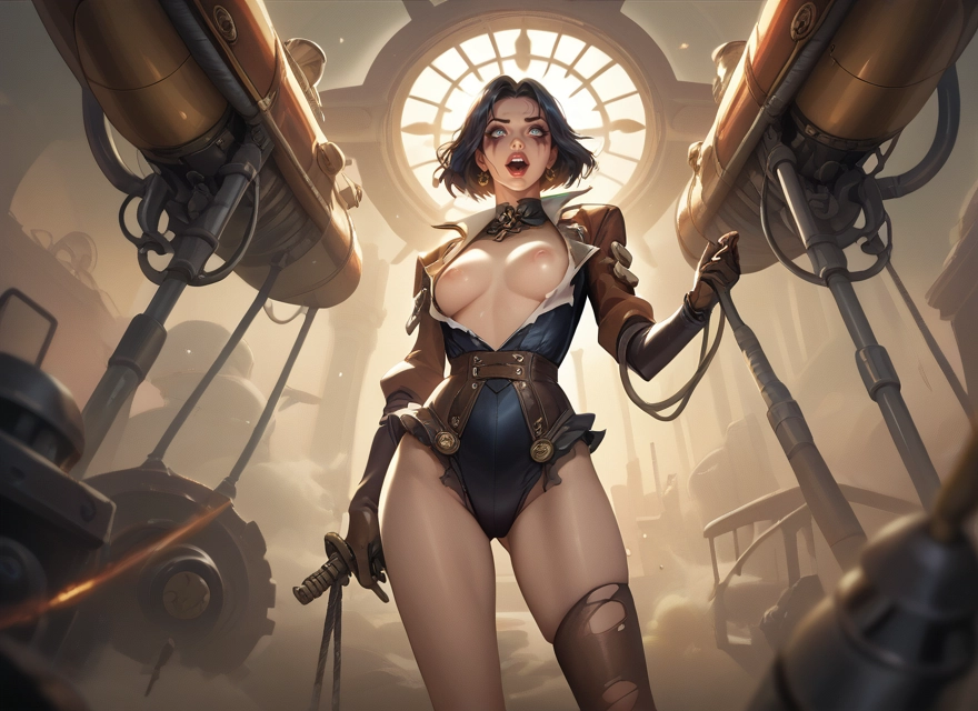 1girl, breasts, nipples, torn clothes, jewelry, earrings · Yamete.gg