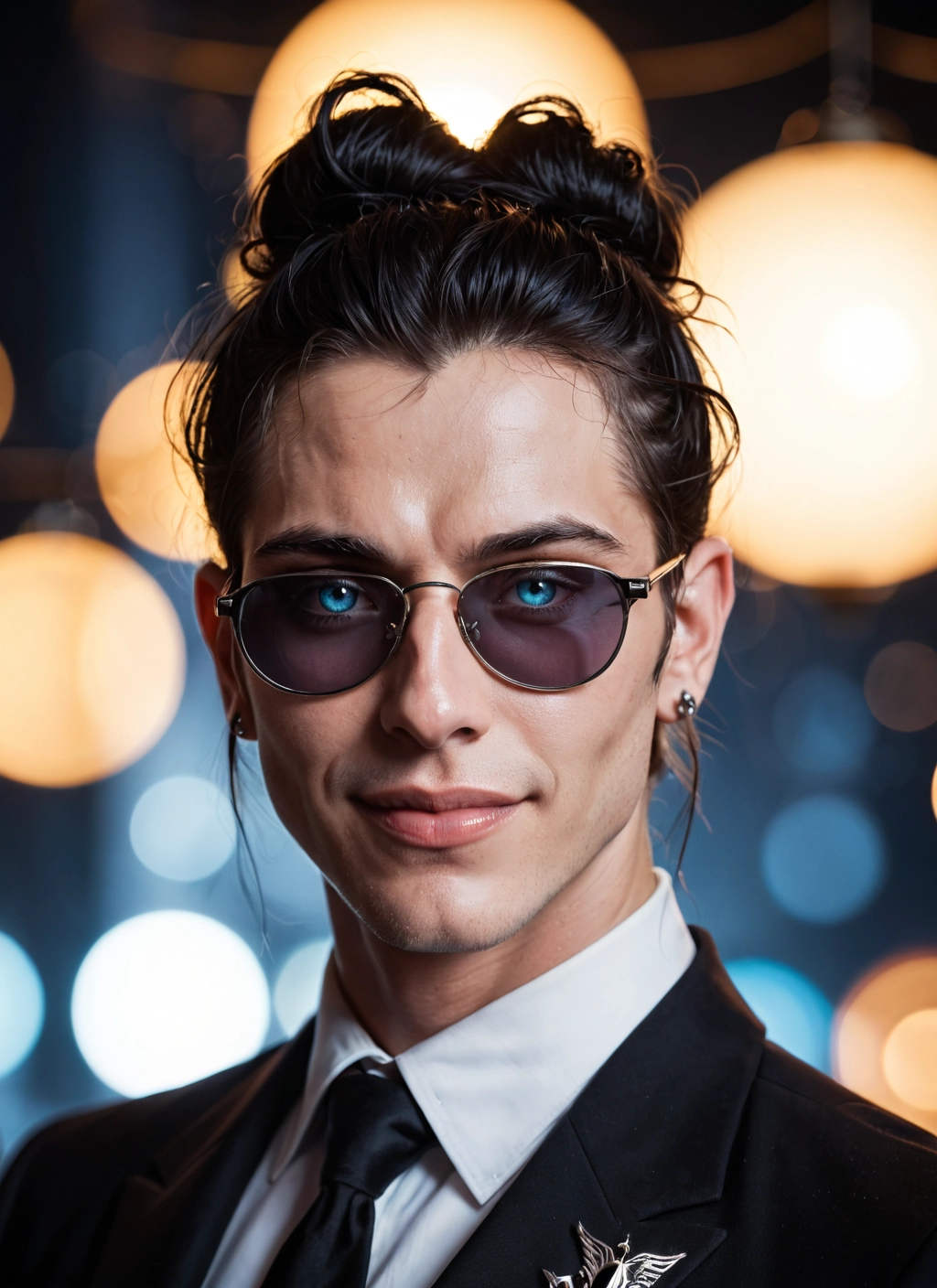 1boy, solo, male focus, sunglasses, necktie, black hair · Yamete.gg