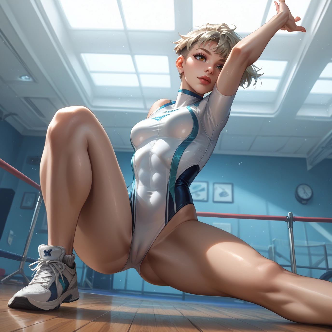 1girl, solo, leotard, shoes, breasts, sneakers · Yamete.gg
