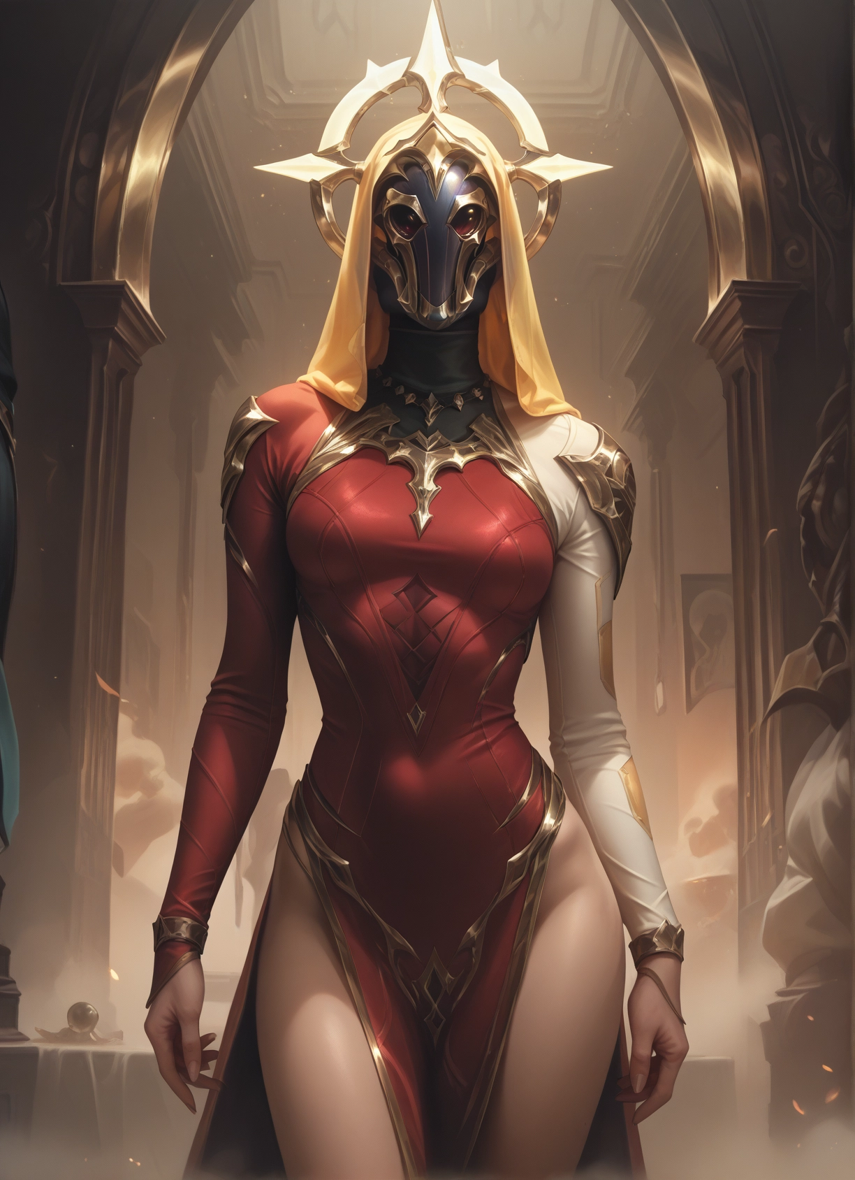 1girl, breasts, solo, dress, mask, red dress · Yamete.gg