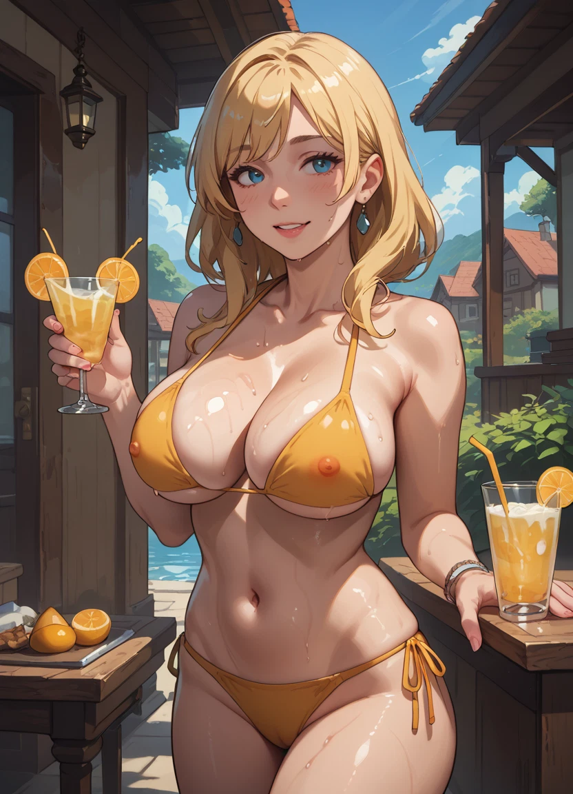 1girl, breasts, swimsuit, bikini, blonde hair, solo · Yamete.gg