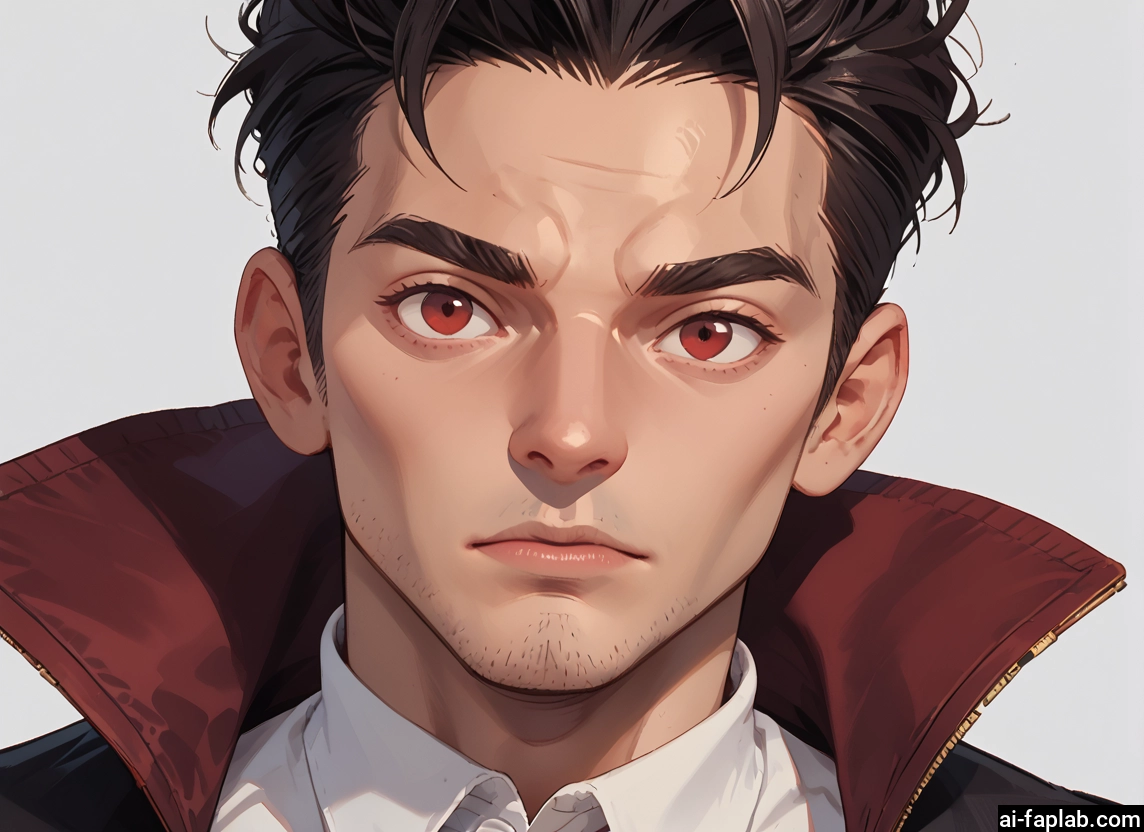 1boy, male focus, solo, facial hair, looking at viewer, red eyes · Yamete.gg