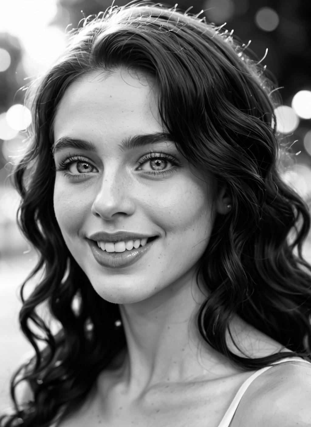 1girl, monochrome, greyscale, solo, smile, long hair · Yamete.gg