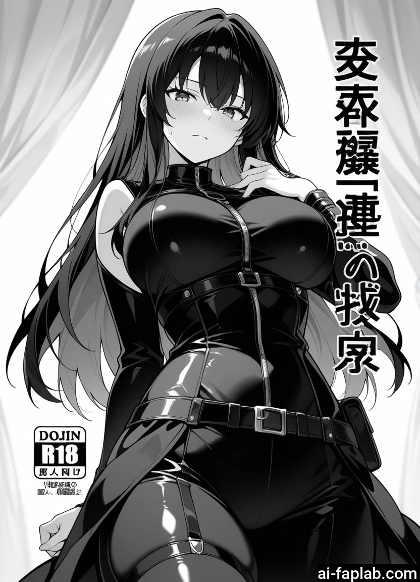 1girl, monochrome, greyscale, breasts, long hair, large breasts