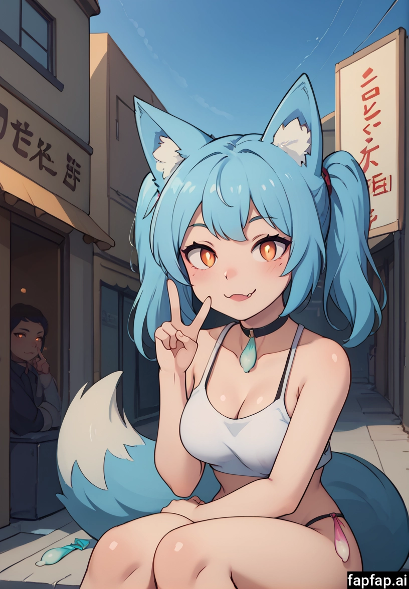 used condom, condom, animal ears, tail, fox tail, breasts · Yamete.gg