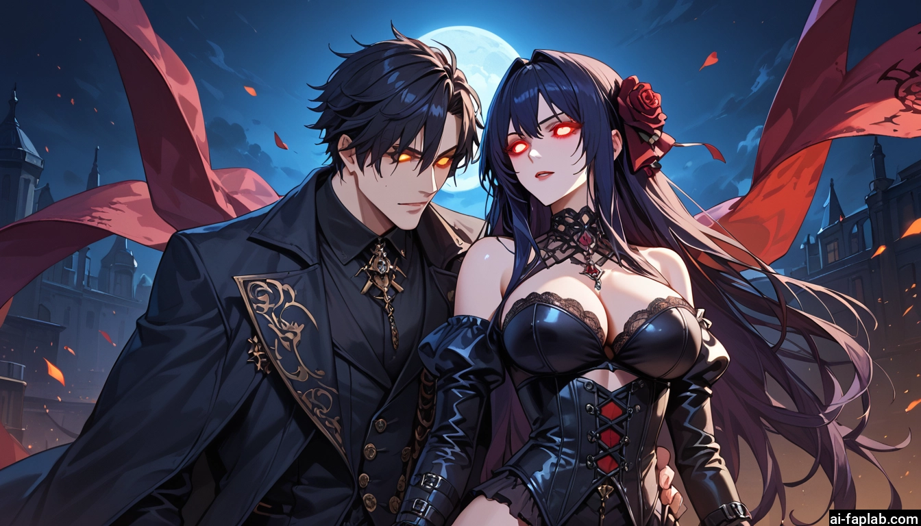 1girl, breasts, 1boy, long hair, hair ornament, flower · Yamete.gg