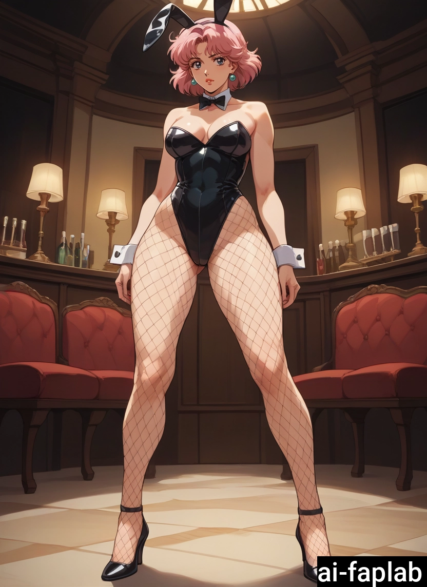 1girl, solo, playboy bunny, animal ears, pink hair, rabbit ears
