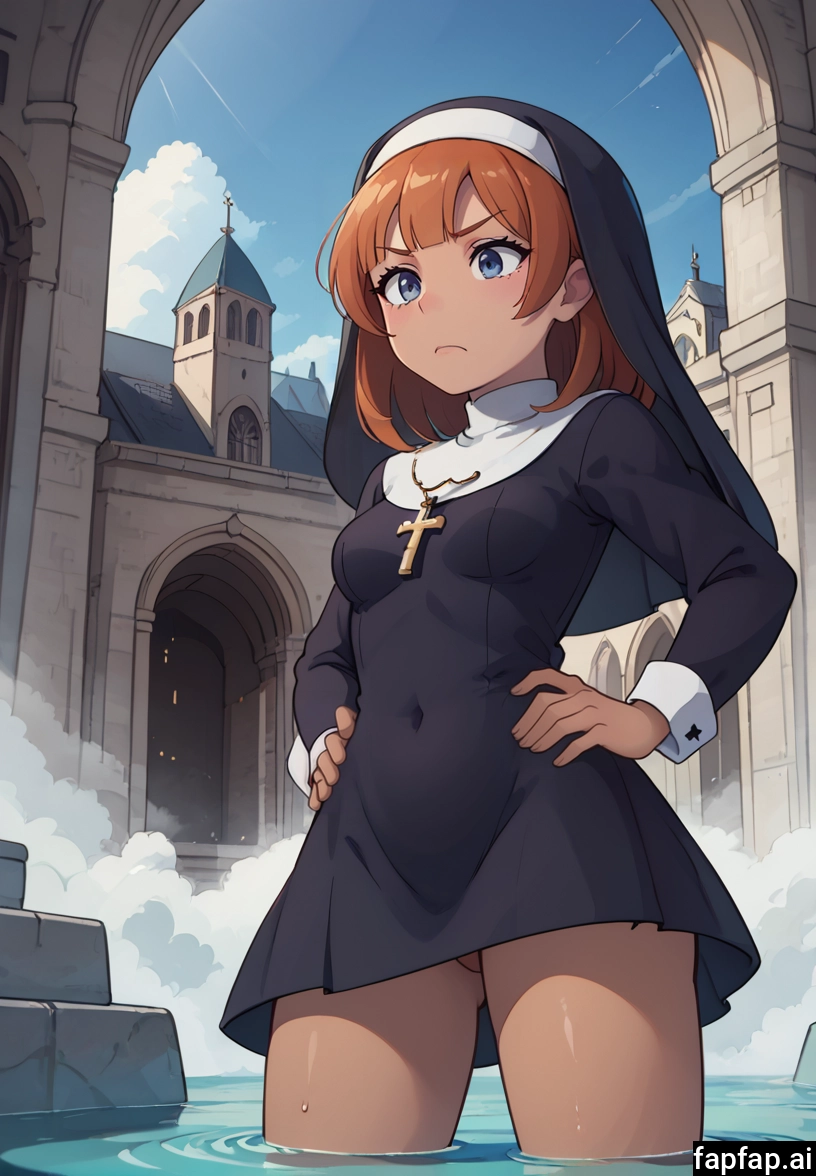 1girl, hands on hips, solo, covered navel, breasts, blue eyes · Yamete.gg