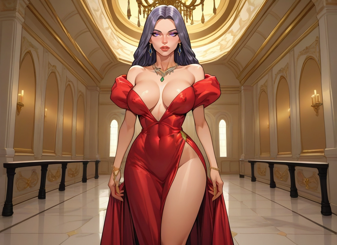 1girl, breasts, jewelry, dress, earrings, large breasts · Yamete.gg