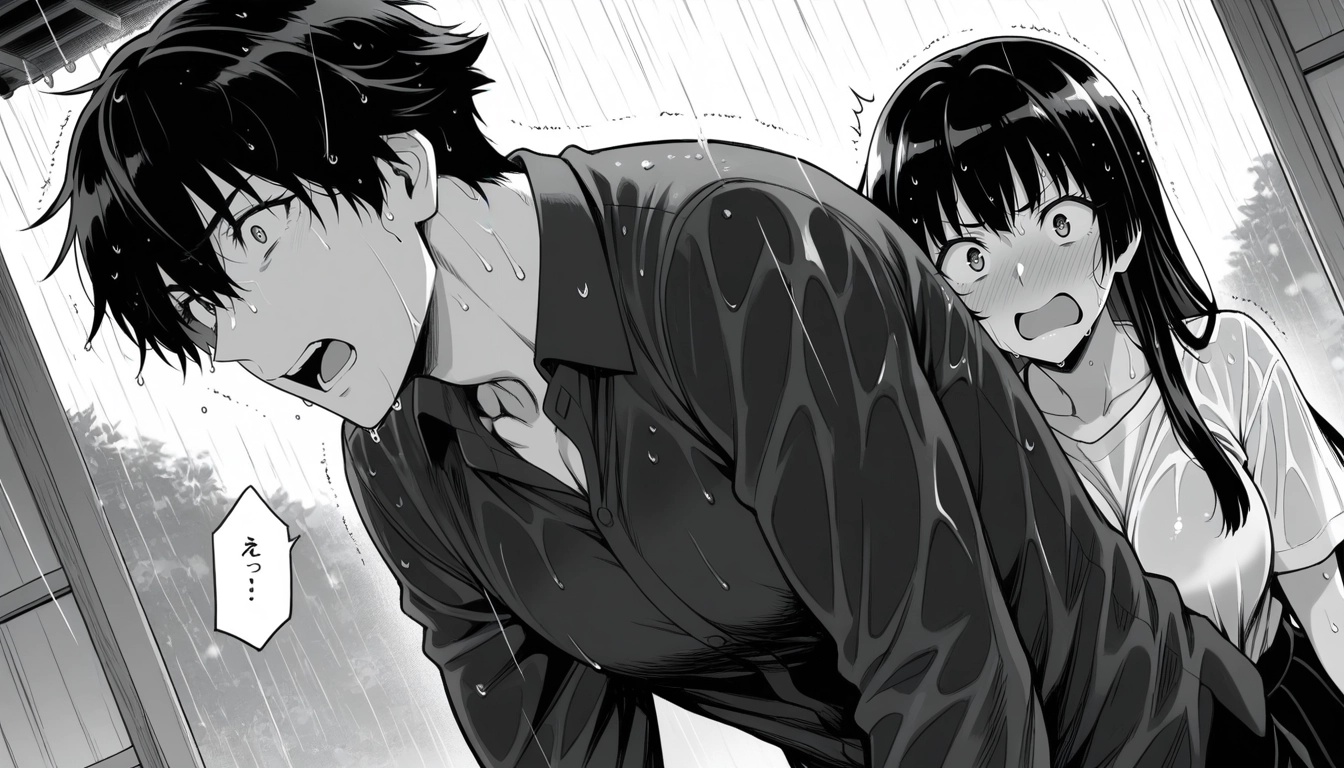 rain, 1girl, wet, 1boy, wet clothes, shirt · Yamete.gg