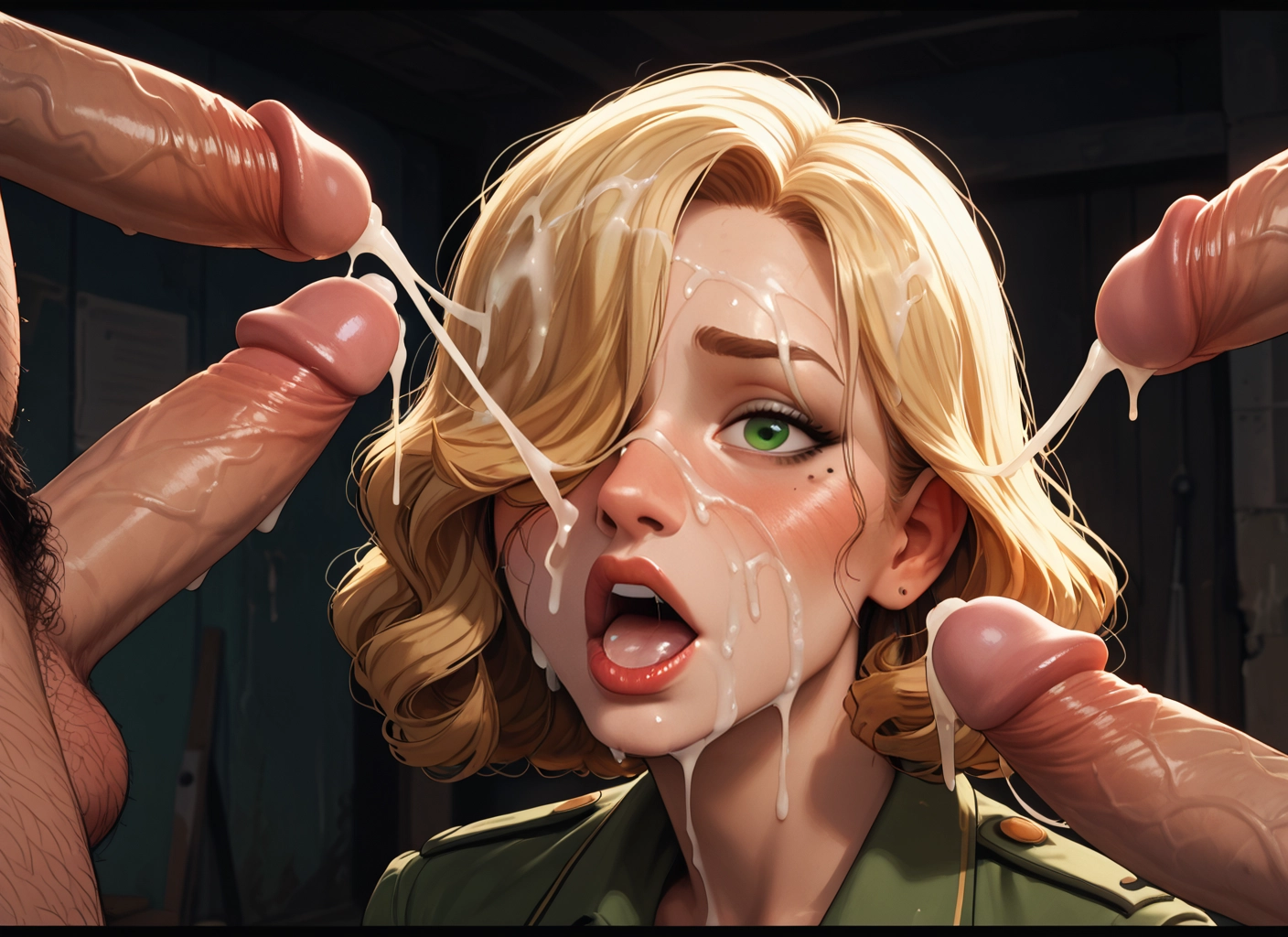 penis, cum, 1girl, blonde hair, multiple penises, facial · Yamete.gg