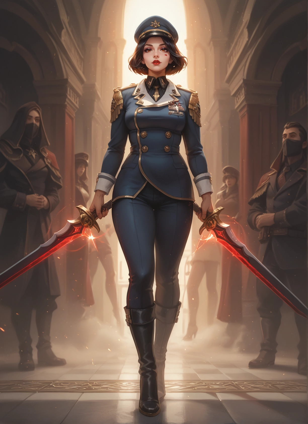 weapon, sword, uniform, military, boots, hat · Yamete.gg