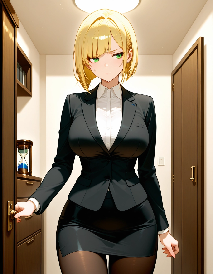 1girl, solo, pantyhose, breasts, skirt, blonde hair · Yamete.gg