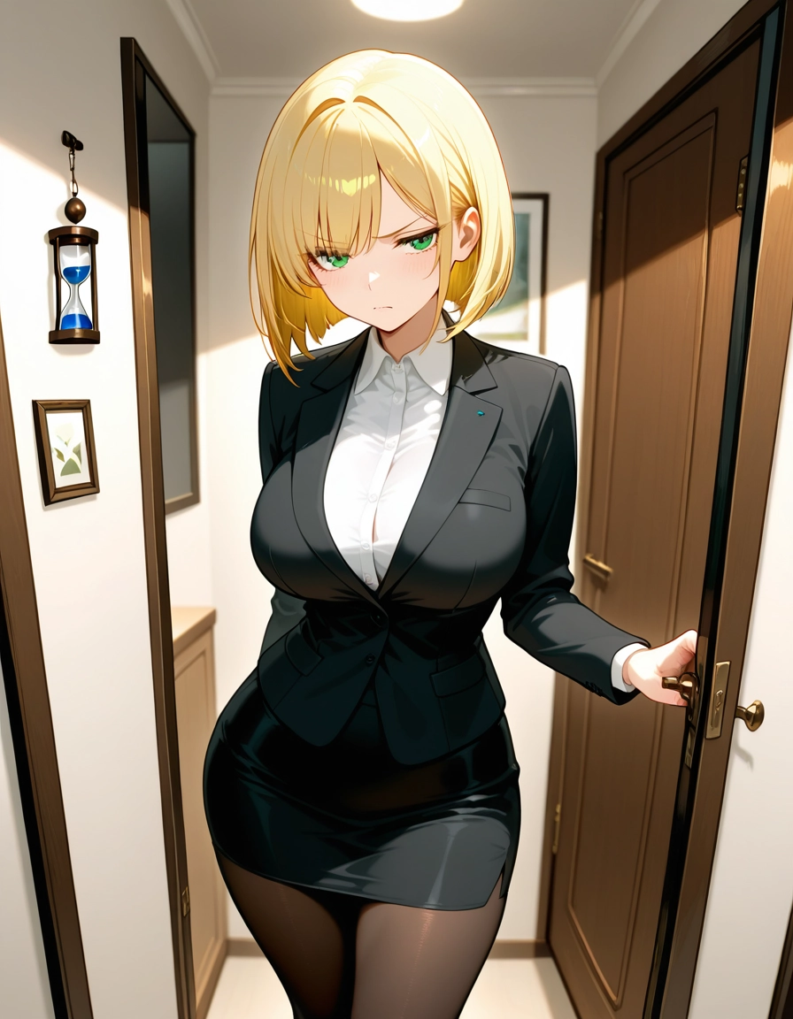 1girl, breasts, solo, blonde hair, green eyes, pantyhose · Yamete.gg